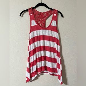 Mossimo Dark Orange and White Striped Racerback Tank with Lace Detailing